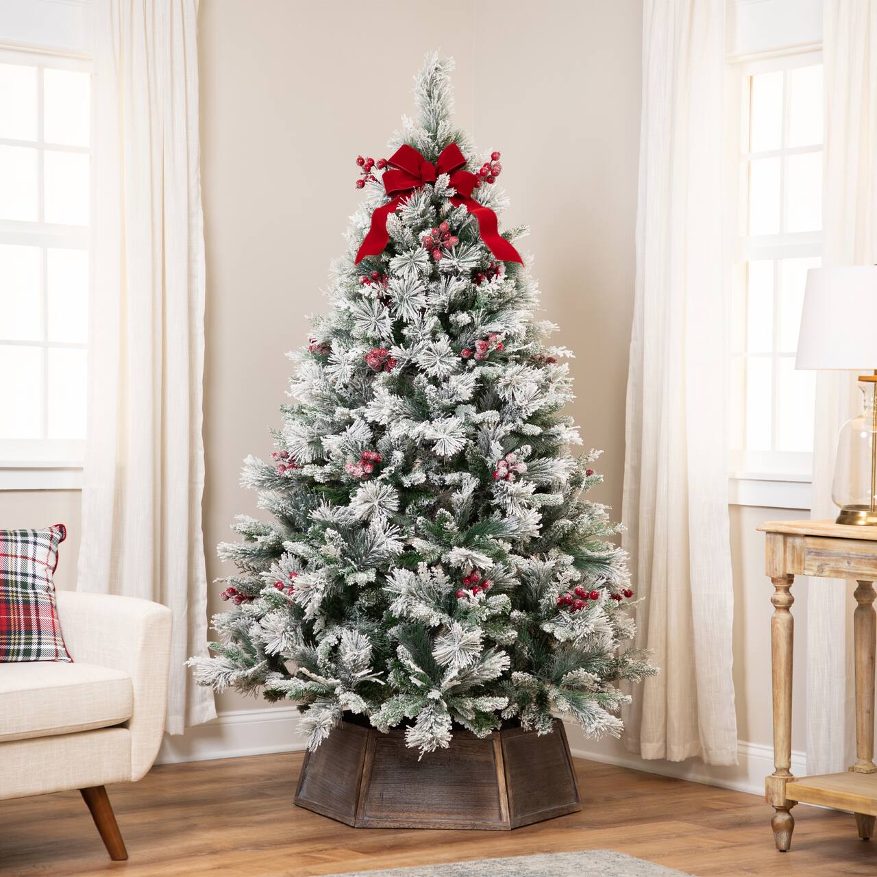 6.5ft. Unlit Real Touch™ Heavily Flocked Whittaker Spruce Full Artificial Christmas Tree with Frosted Red Berries
